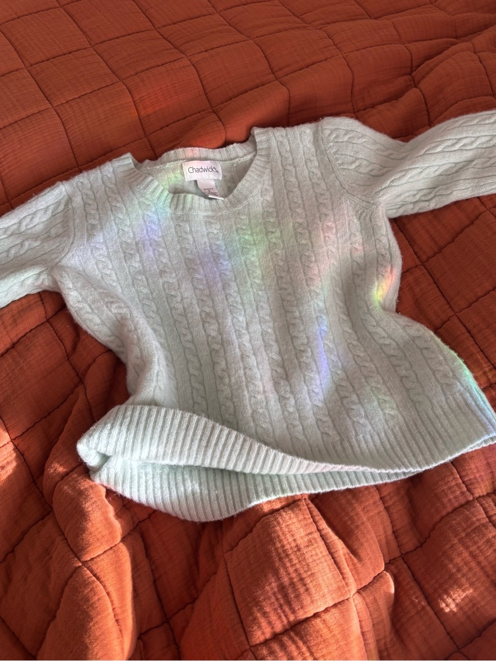 Mint Green Lambswool Cable Knit Sweater Cottagecore Crewneck